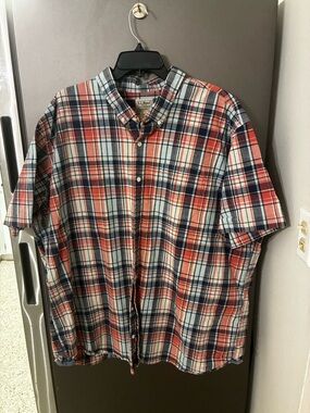 LLBean Traditional Fit Short Sleeve Red/Blue Plaid Button Up XXXLT Preppy Casual